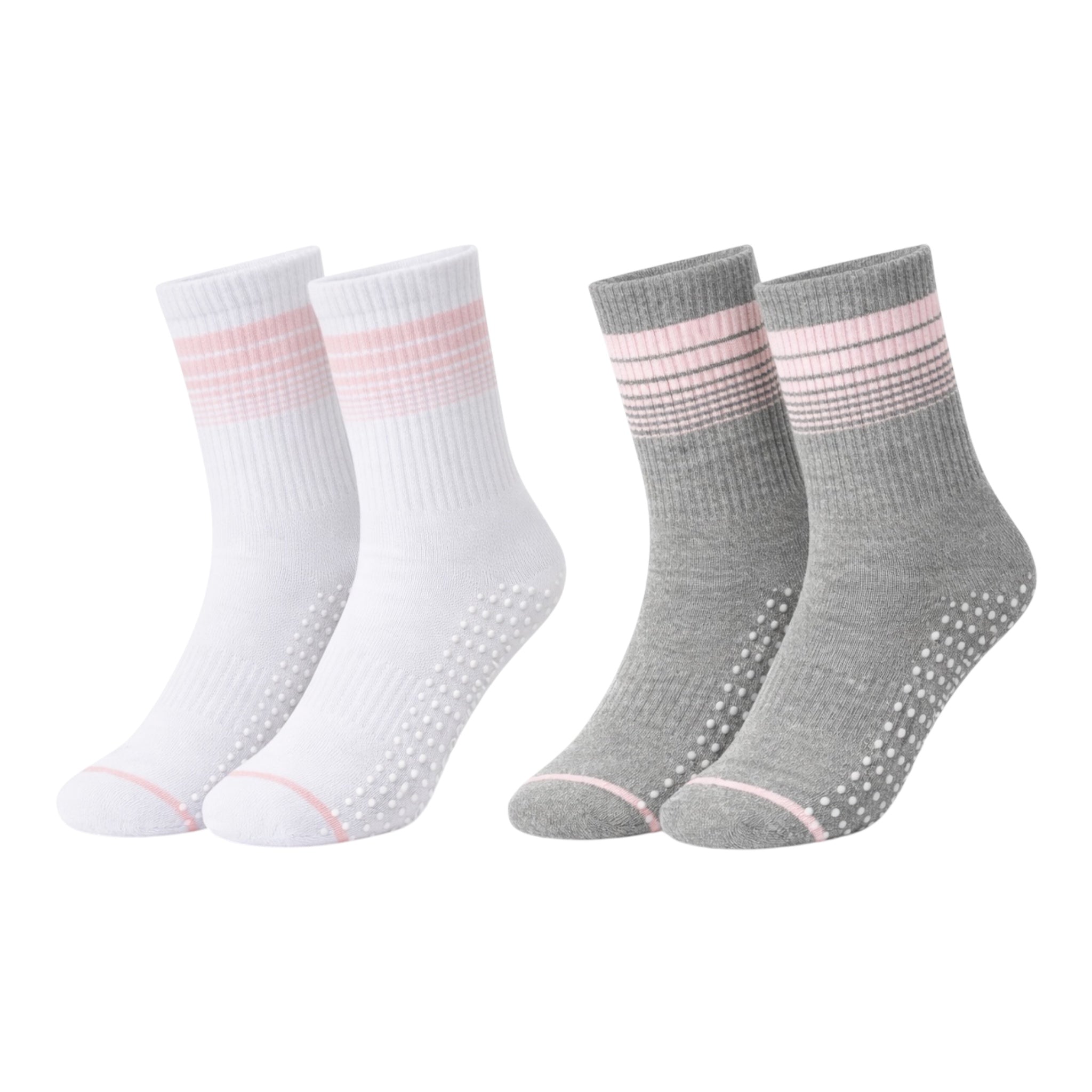 Ladies 2pp Pilates Ankle Sports Socks - White/Grey