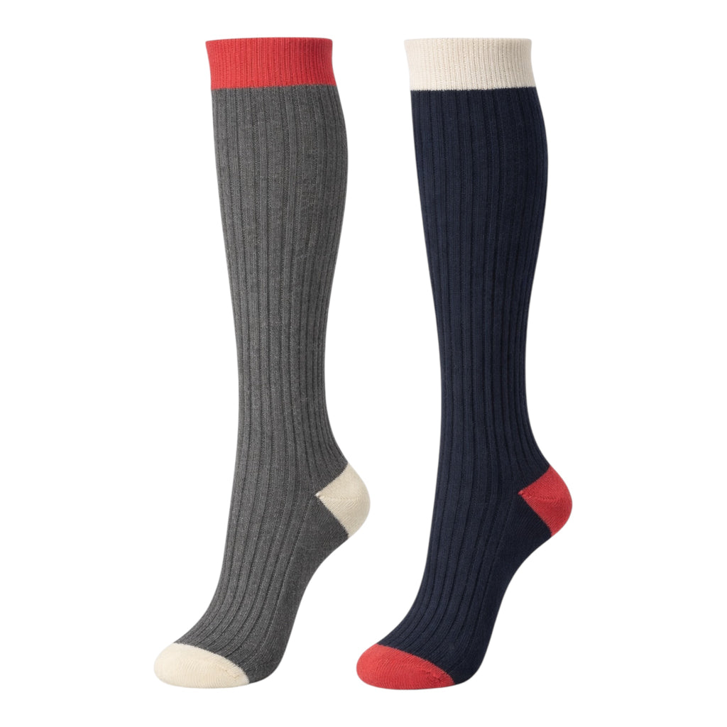 Ladies 2pr Navy Grey Knee High