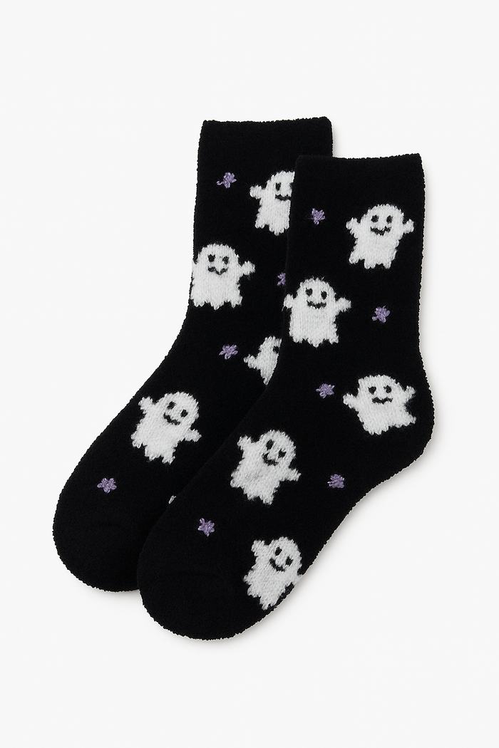 Ladies Halloween Ghost Black Socks