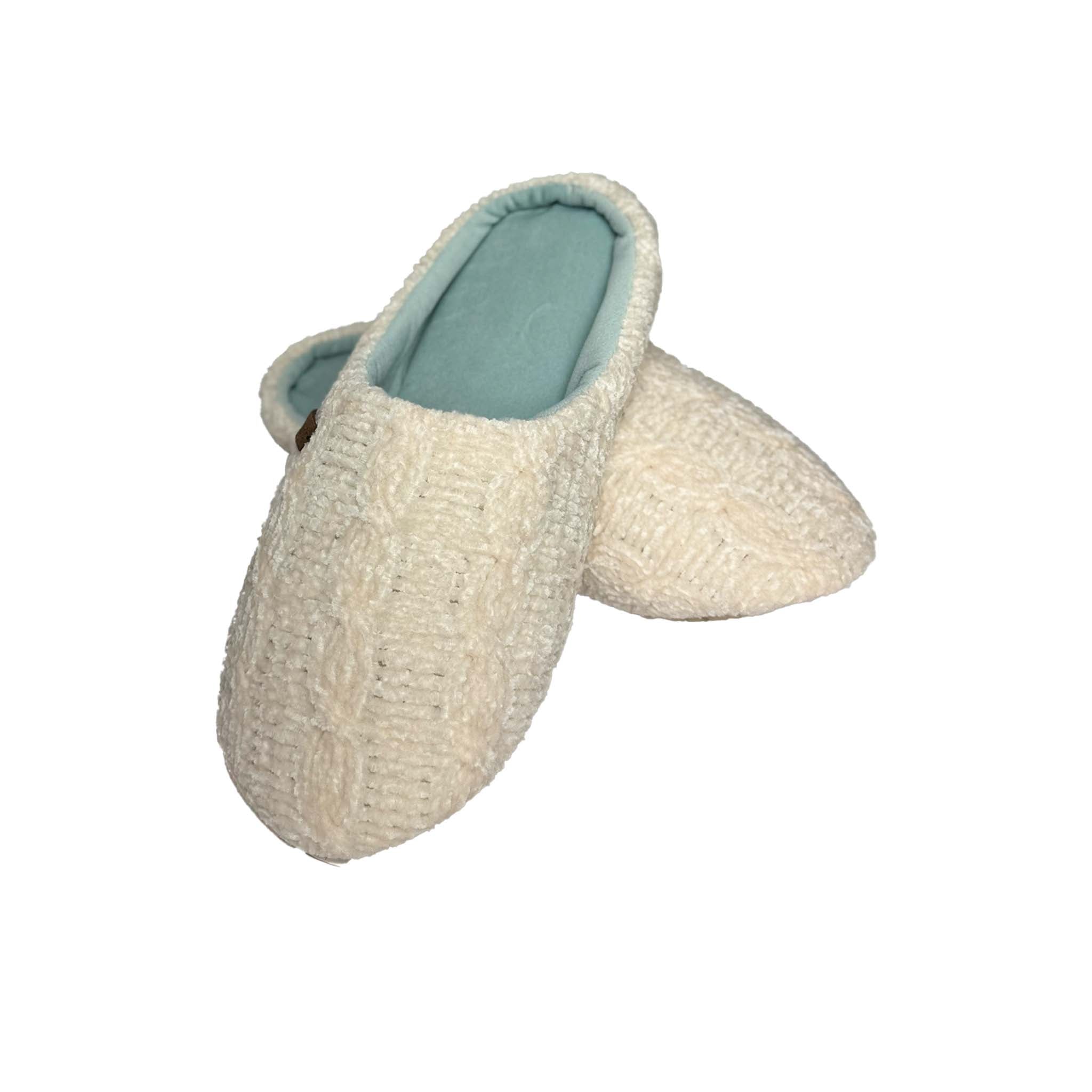 Ladies Cream Chenille Slippers