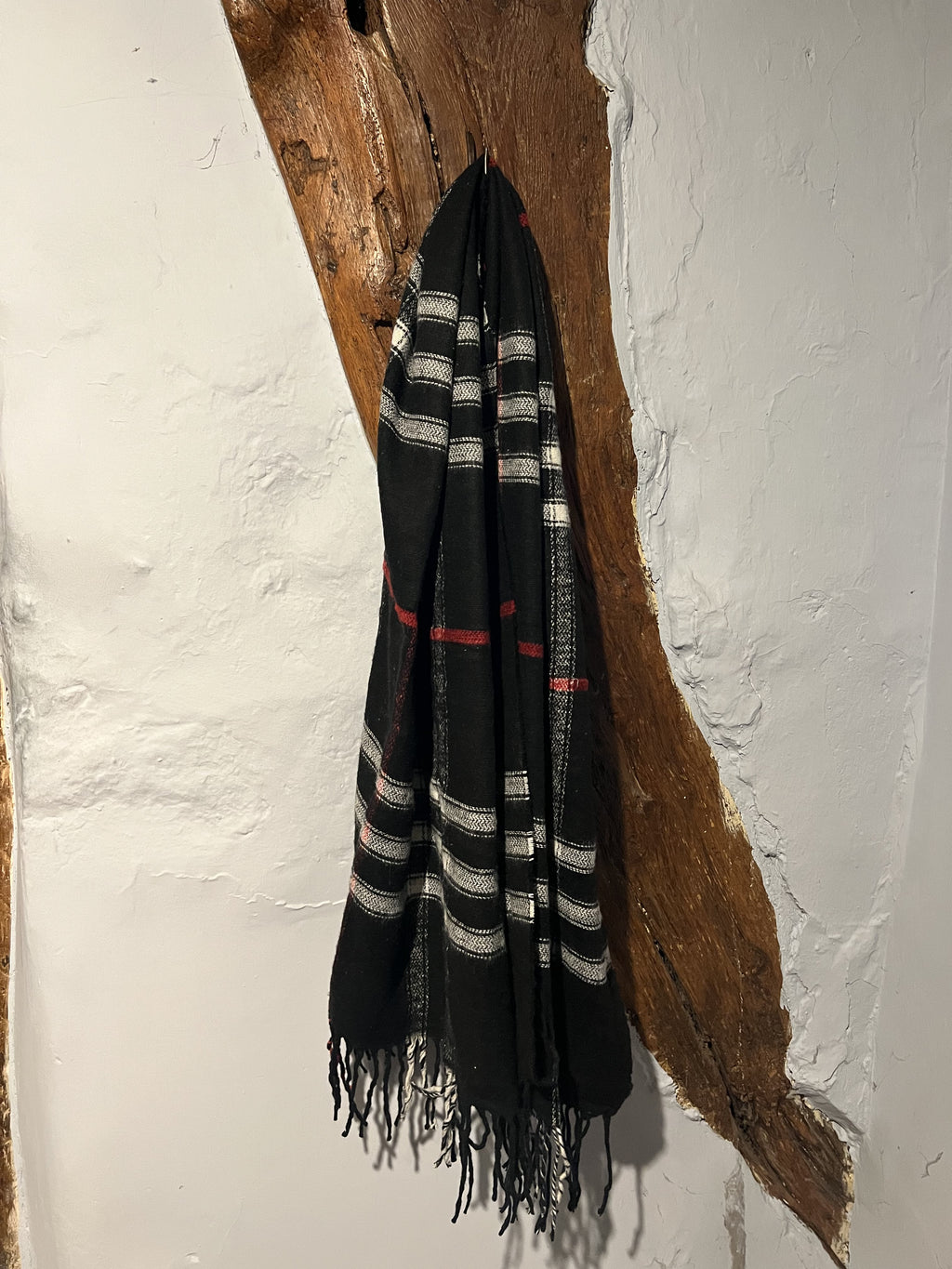 Men's Black Cream Check Print Scarf