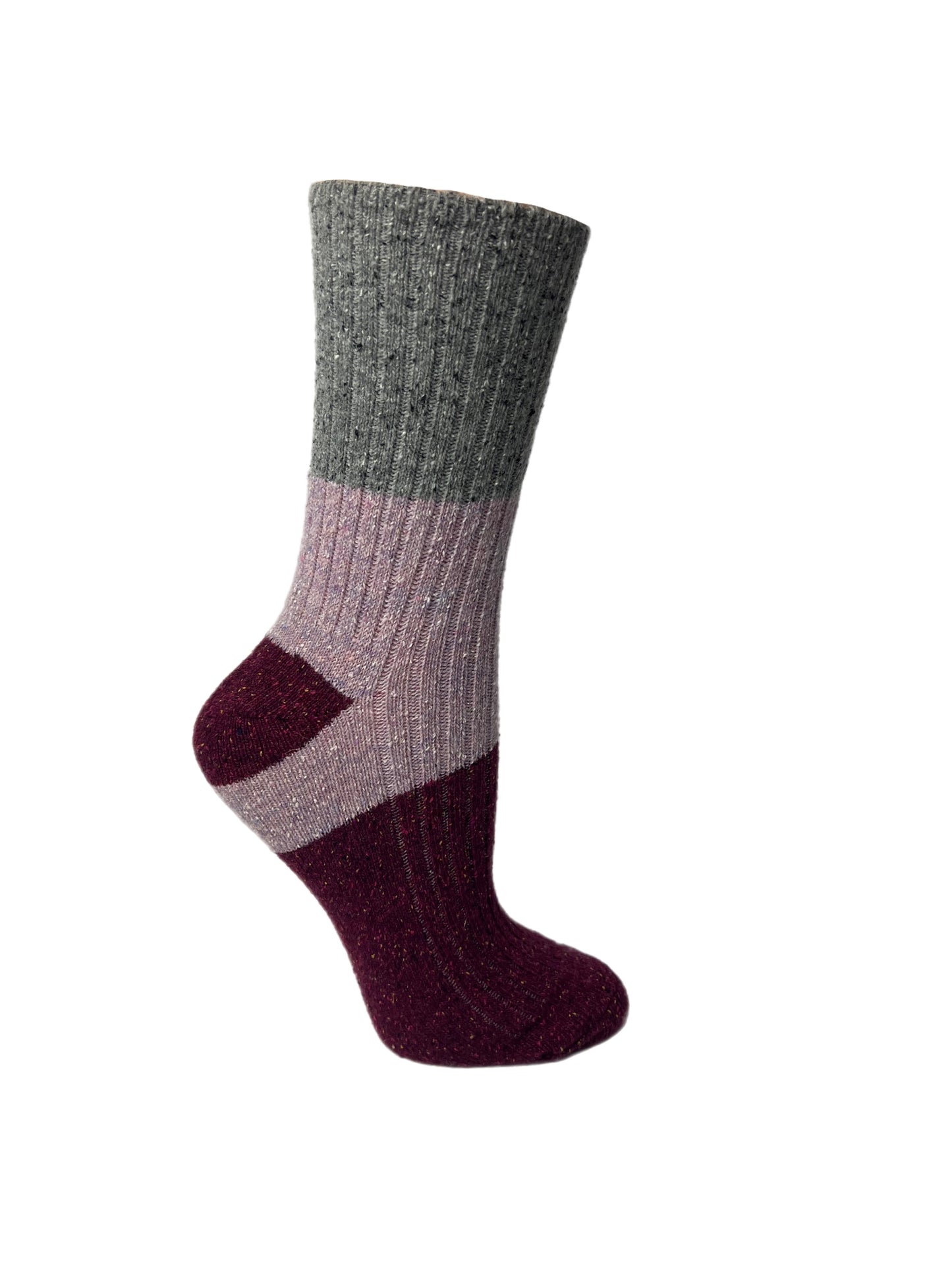 Ladies Block Stripe Aubergine Ankle Sock