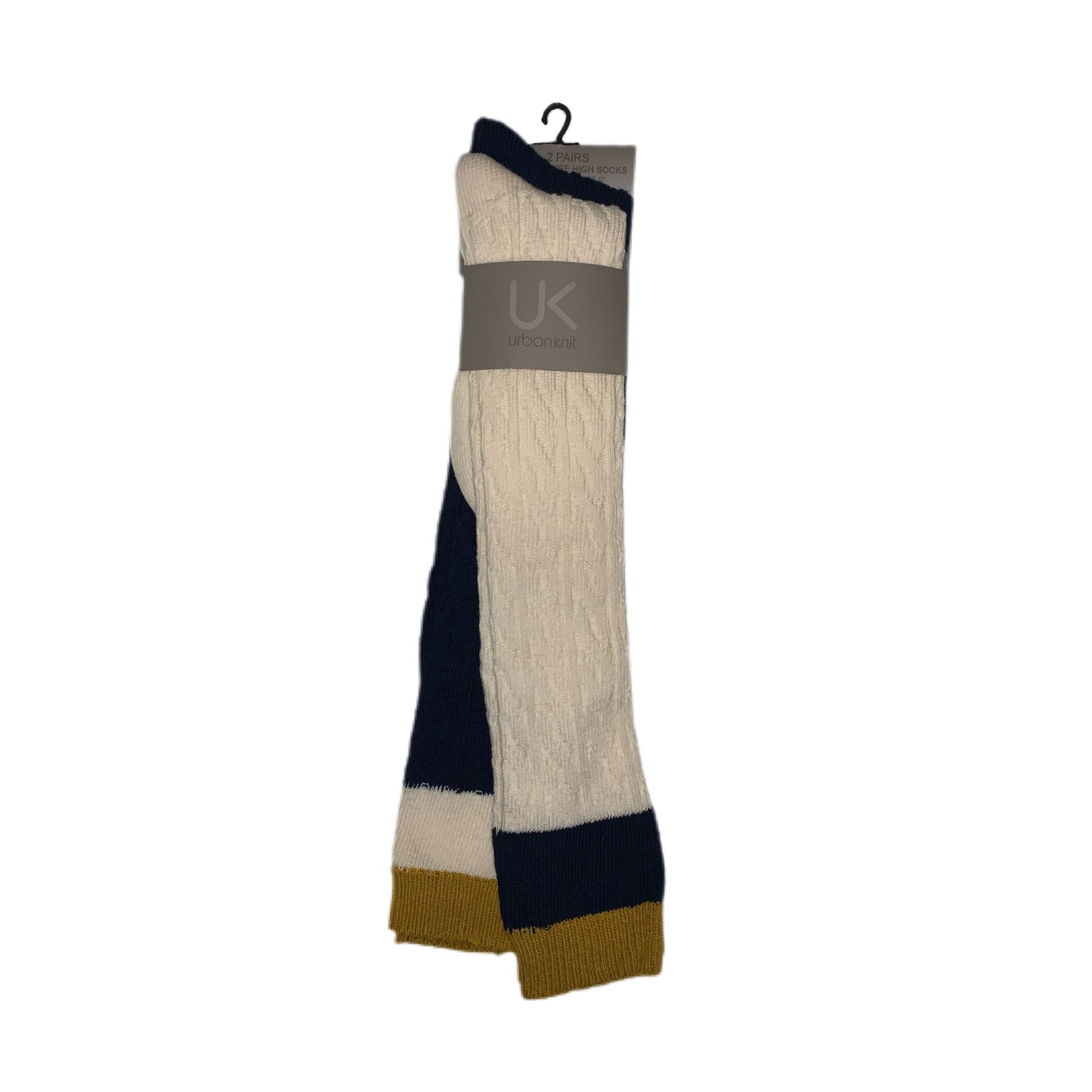 Ladies 2pr Navy & Cream Knee High