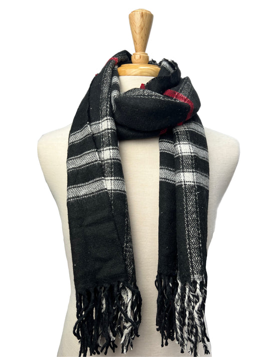 Men's Black Cream Check Print Scarf