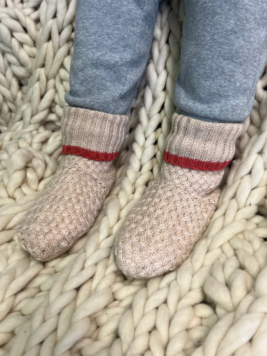 Ladies Cream Pink Woven Bootie