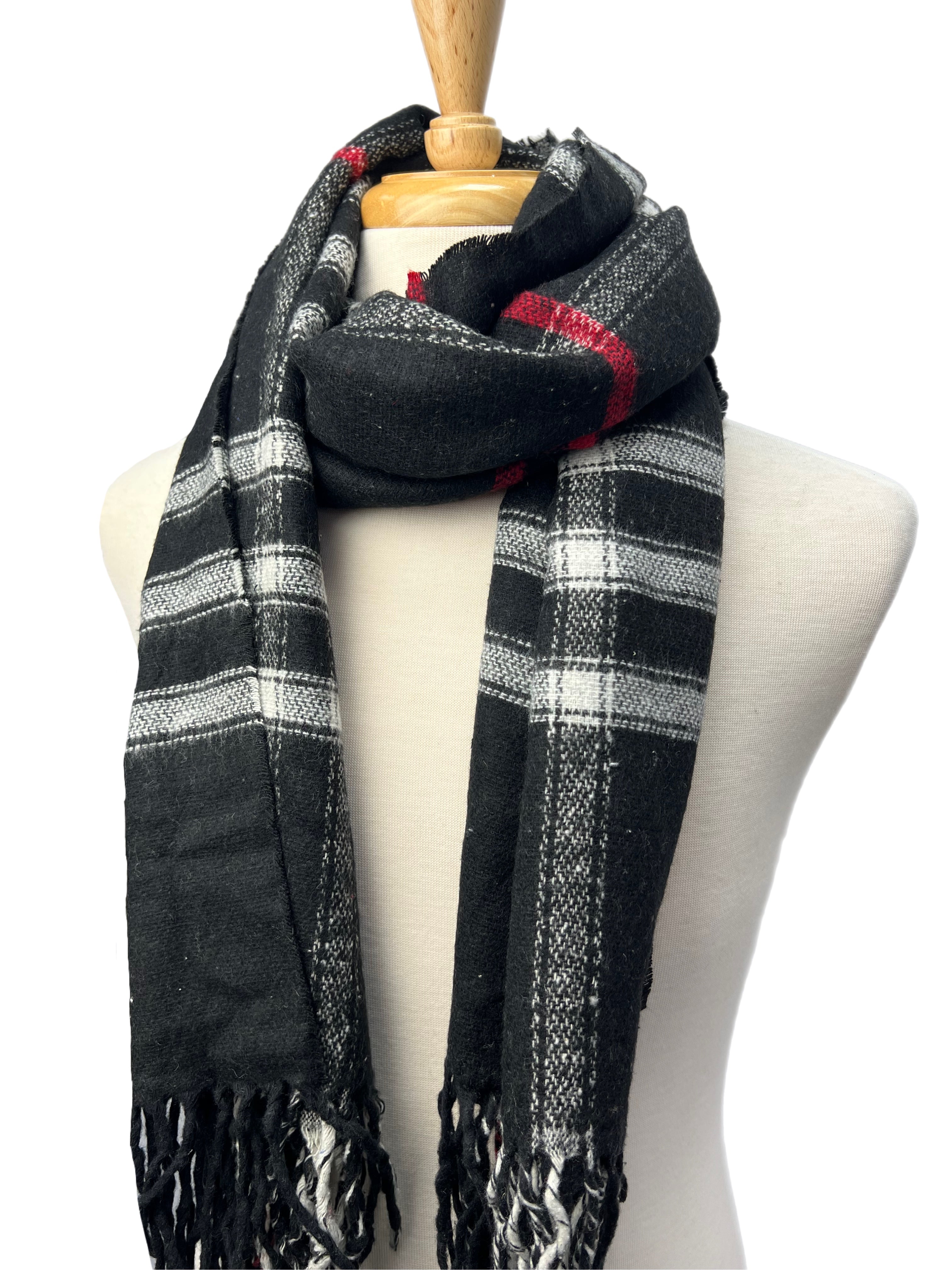 Men's Black Cream Check Print Scarf