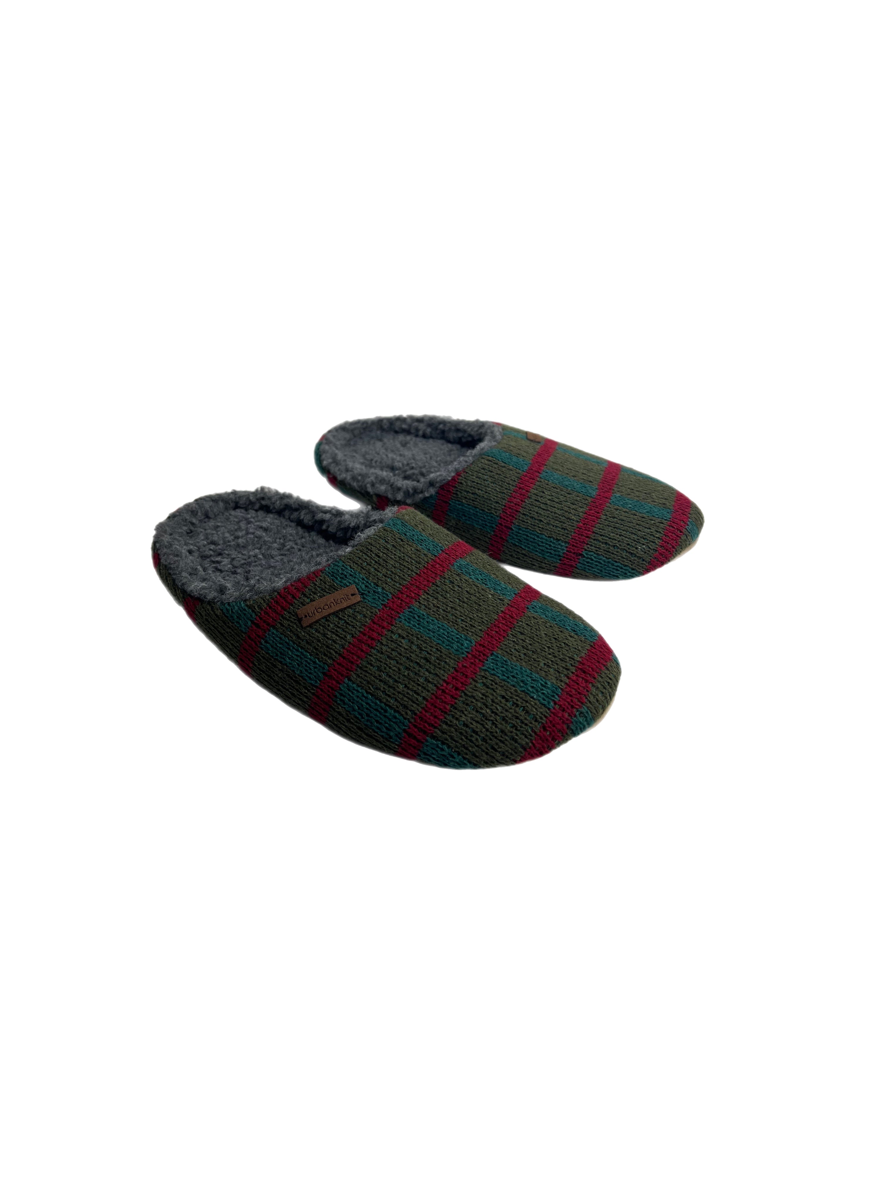 Men's Olive Check Cosy Slippers