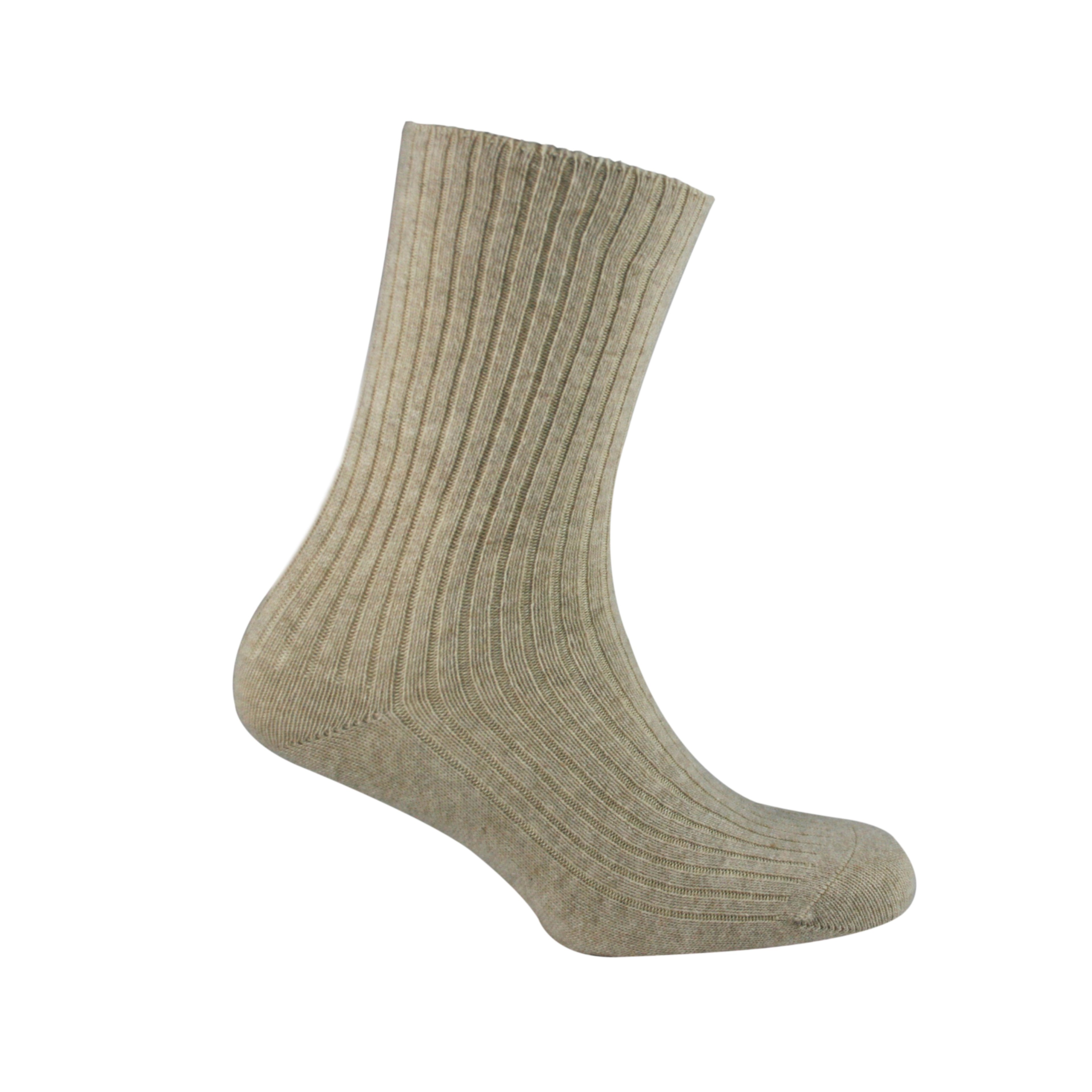 Ladies Oatmeal Cashmere Rib Socks